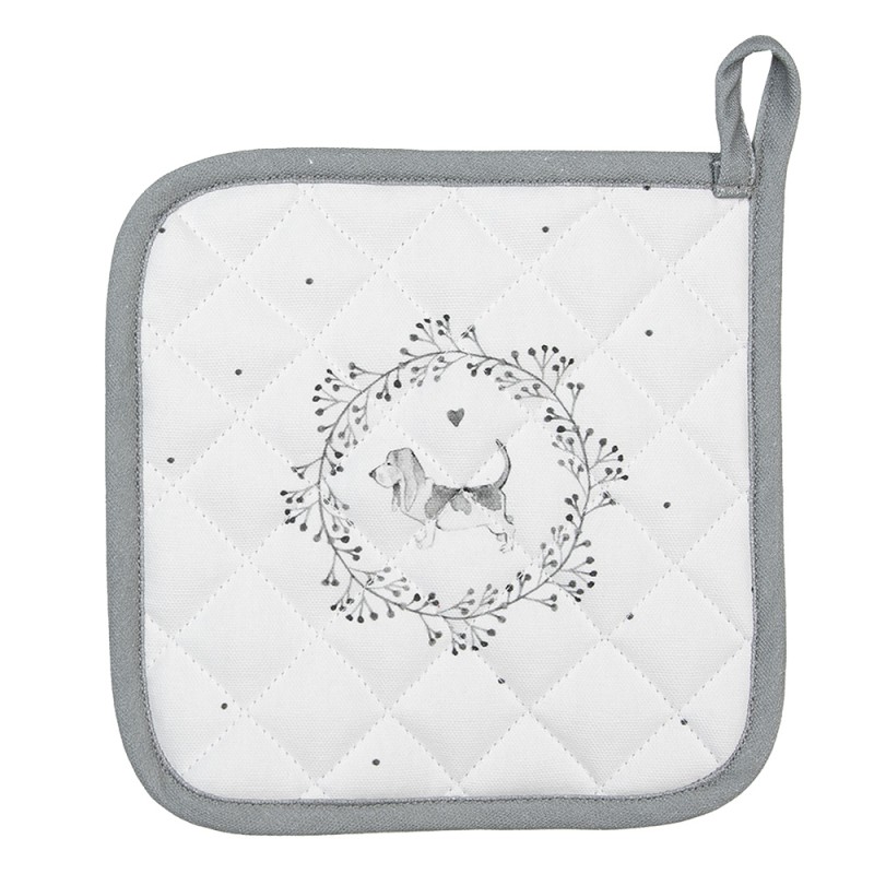 Clayre & Eef Pot Holder 20x20 cm White Grey Cotton Dog