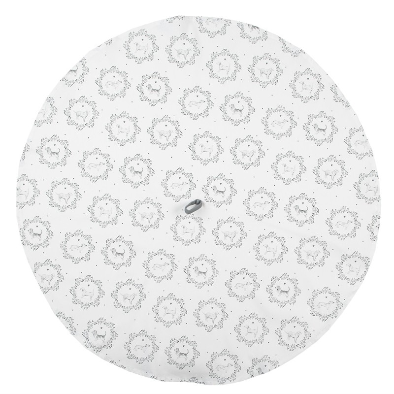Clayre & Eef Tea Towel  Ø 80 cm White Grey Cotton Round Dog