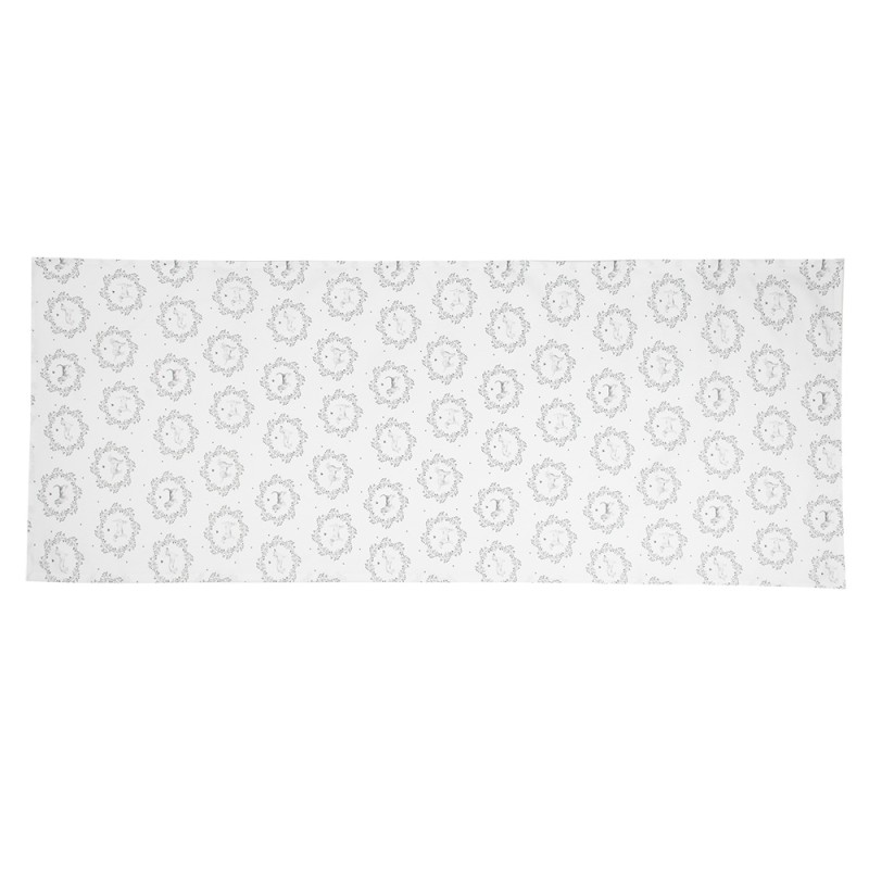 Clayre & Eef Chemin de table 50x140 cm Blanc Gris Coton Rectangle Chien