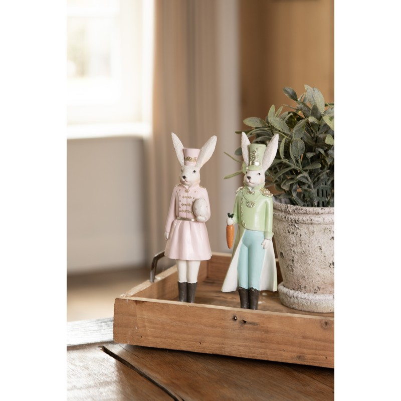 Clayre & Eef Figur Kaninchen 23 cm Beige Grün Polyresin
