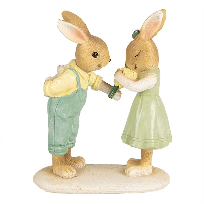 Clayre & Eef Figur Kaninchen 14 cm Braun Grün Polyresin