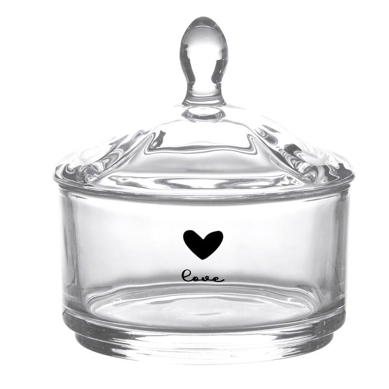 Clayre & Eef Glass Jar Ø 9x9 cm Glass Round Heart Love