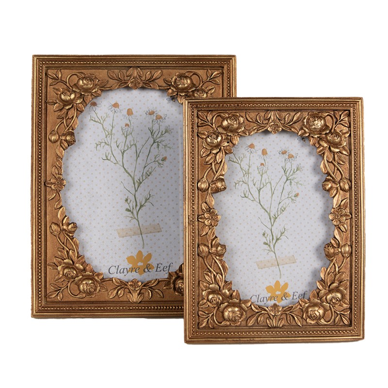 Clayre & Eef Photo Frame 10x15 cm Gold colored Plastic Glass Rectangle