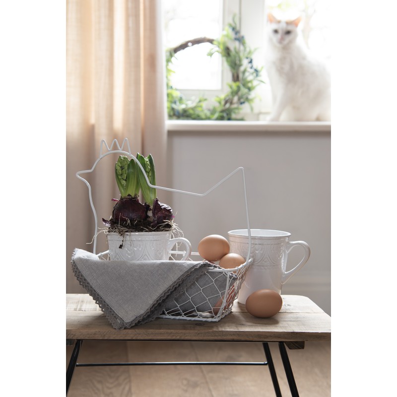 Clayre & Eef Panier à œufs 27 cm Blanc Fer Poulet