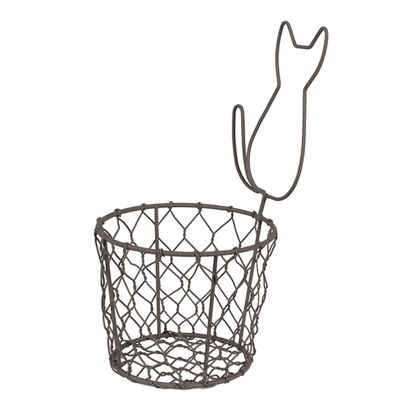 Clayre & Eef Storage Basket Ø 13x25 cm Brown Iron Round Cat