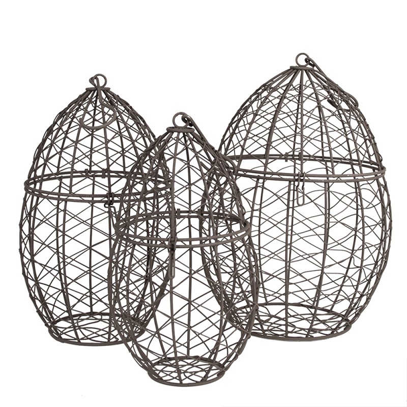 Clayre & Eef Storage Basket Set of 3 Ø 19x30 / Ø 16x26 / Ø 13x24 cm Brown Iron Oval