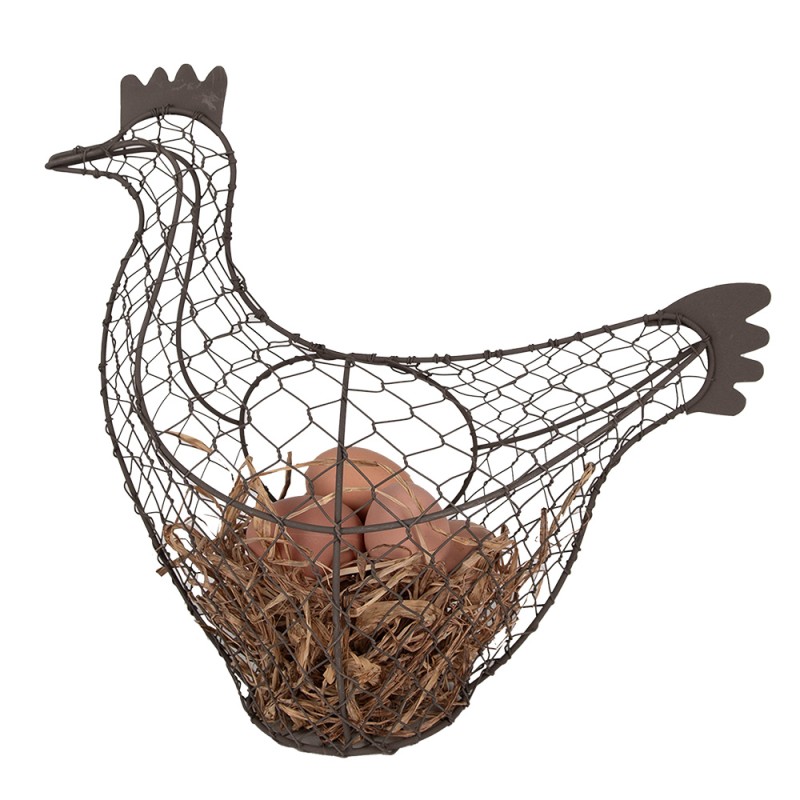 Clayre & Eef Panier à œufs Poulet 32 cm Marron Fer