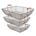 Clayre & Eef Storage Basket Set of 3 40x34x15 / 36x30x14 / 32x26x13 cm Brown Iron Rectangle