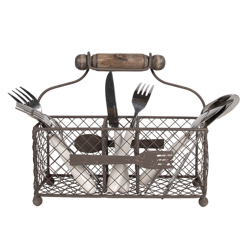Clayre & Eef Cutlery holder 25x10x12 cm Brown Iron