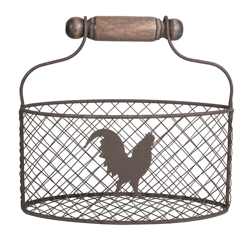 Clayre & Eef Basket 25x10x13 cm Brown Iron Oval Chicken