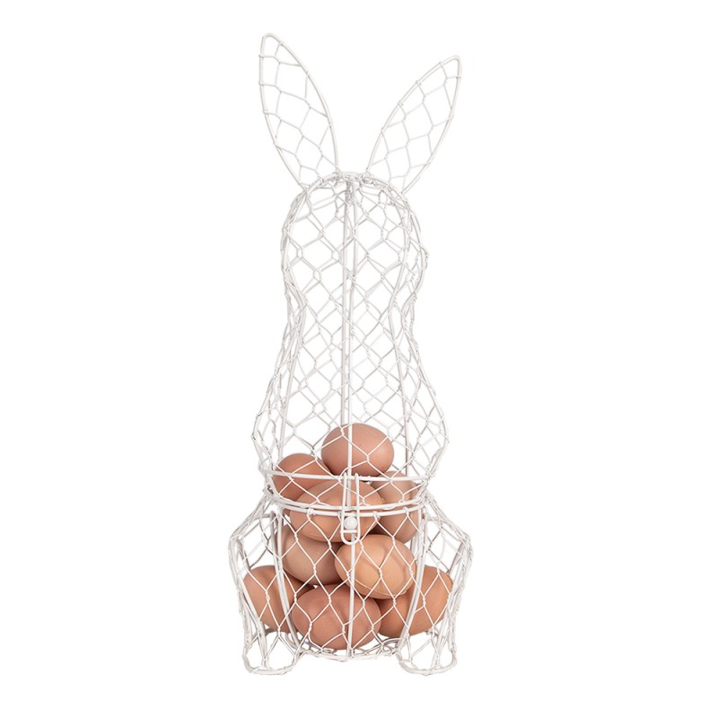 Clayre & Eef Panier à œufs Lapin 39 cm Blanc Fer