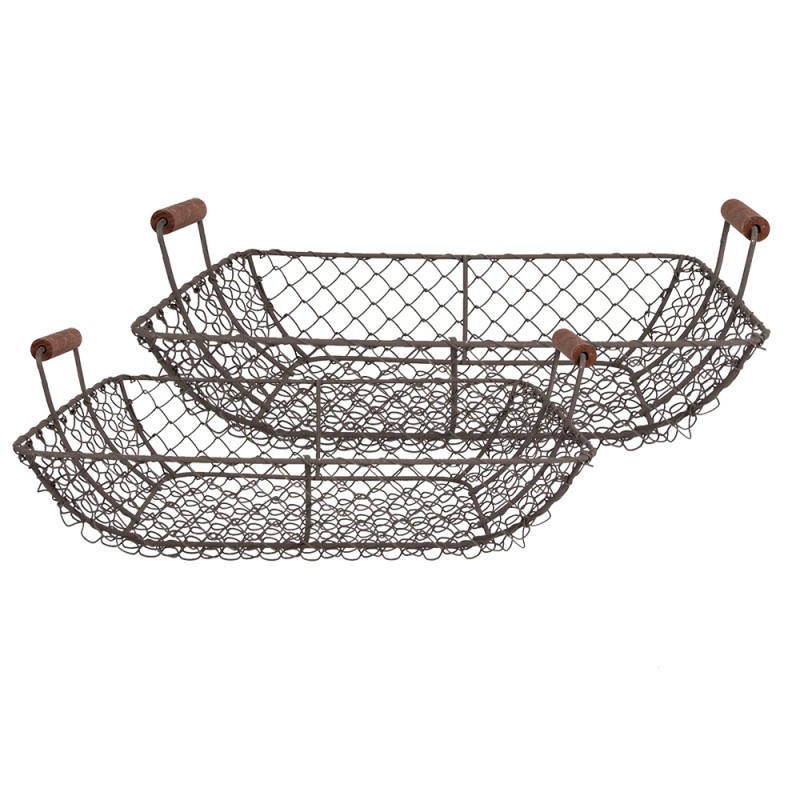 Clayre & Eef Storage Basket Set of 2 40x34x14 / 36x30x13 cm Brown Iron Rectangle