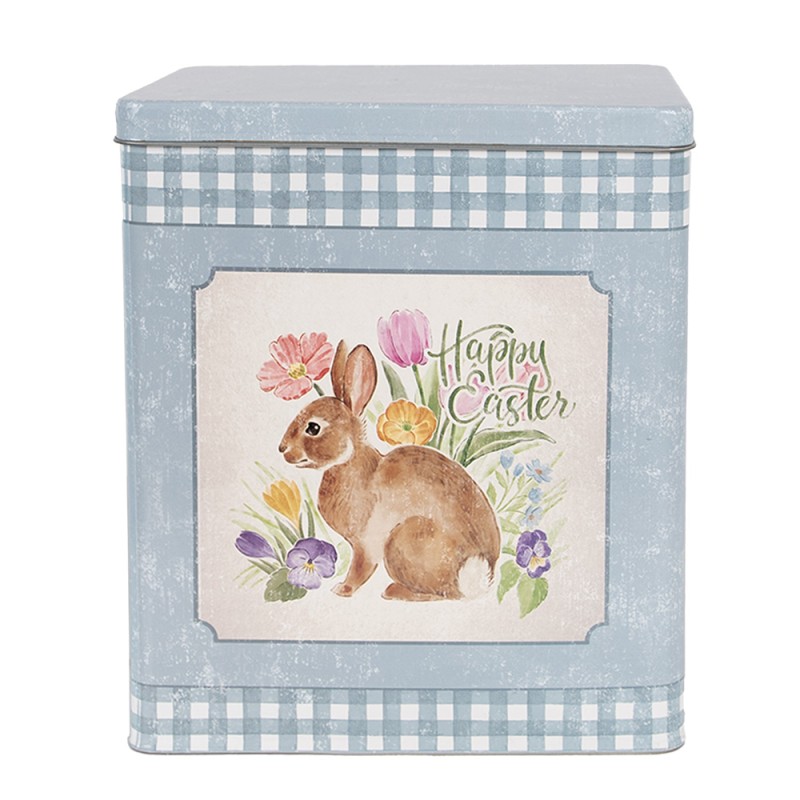 Clayre & Eef Tin Storage Box 21x15x25 / 18x13x22 cm Blue Pink Metal Rabbit