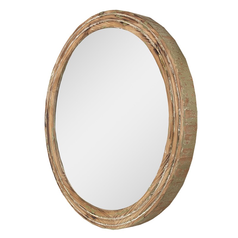 Clayre & Eef Mirror Ø 60x6 cm Brown Green Wood Glass Round