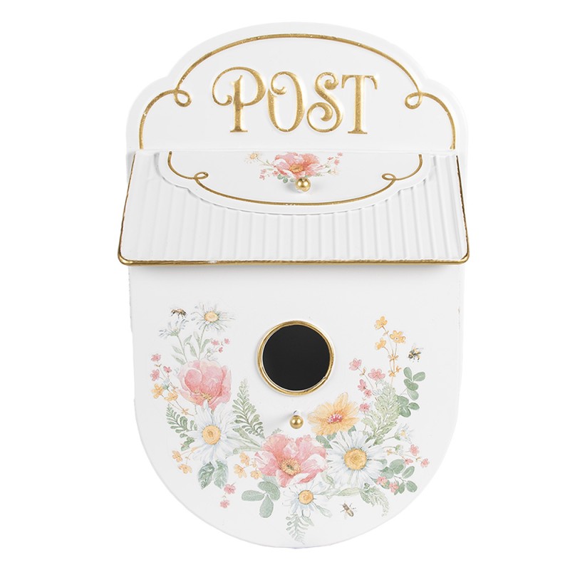 Clayre & Eef Mailbox / Birdhouse 27x11x41 cm White Metal Flowers