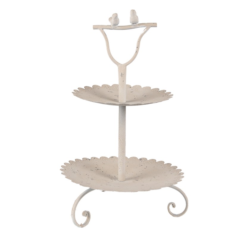 Clayre & Eef Étagère 2 étages Ø 32x51 cm Beige Fer Rond Oiseaux