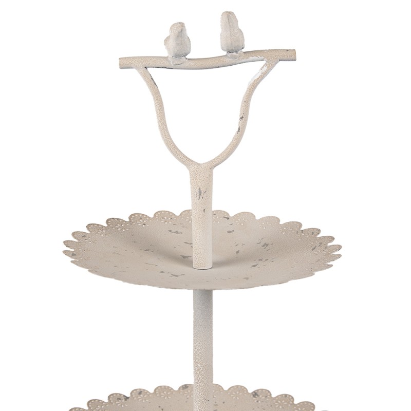 Clayre & Eef Etagère 2 laags Ø 32x51 cm Beige IJzer Rond Vogels