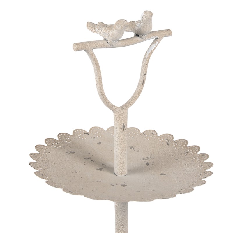 Clayre & Eef Étagère 2 étages Ø 32x51 cm Beige Fer Rond Oiseaux