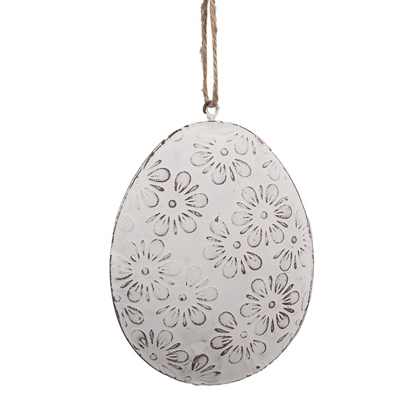 Clayre & Eef Pendentif de Pâques Œuf 8 cm Blanc Fer Ovale