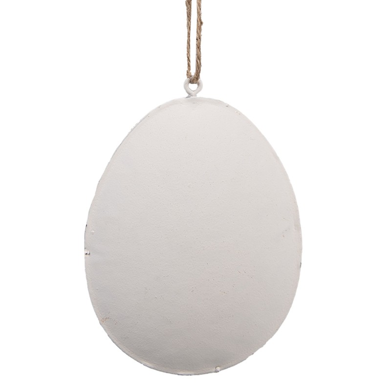 Clayre & Eef Pendentif de Pâques Œuf 8 cm Blanc Fer Ovale