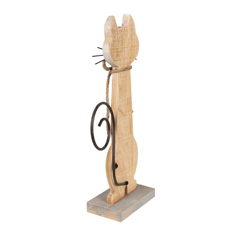 Clayre & Eef Figurine décorative Chat 38 cm Blanc Bois