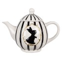 Clayre & Eef Teapot 675 ml White Black Ceramic Rabbit