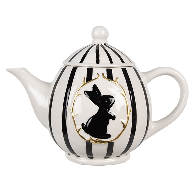 Clayre & Eef Teapot 675 ml White Black Ceramic Rabbit