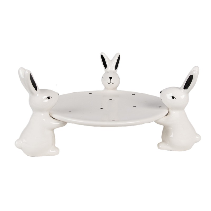 Clayre & Eef Decorative Bowl 24x23x12 cm White Black Ceramic Rabbits