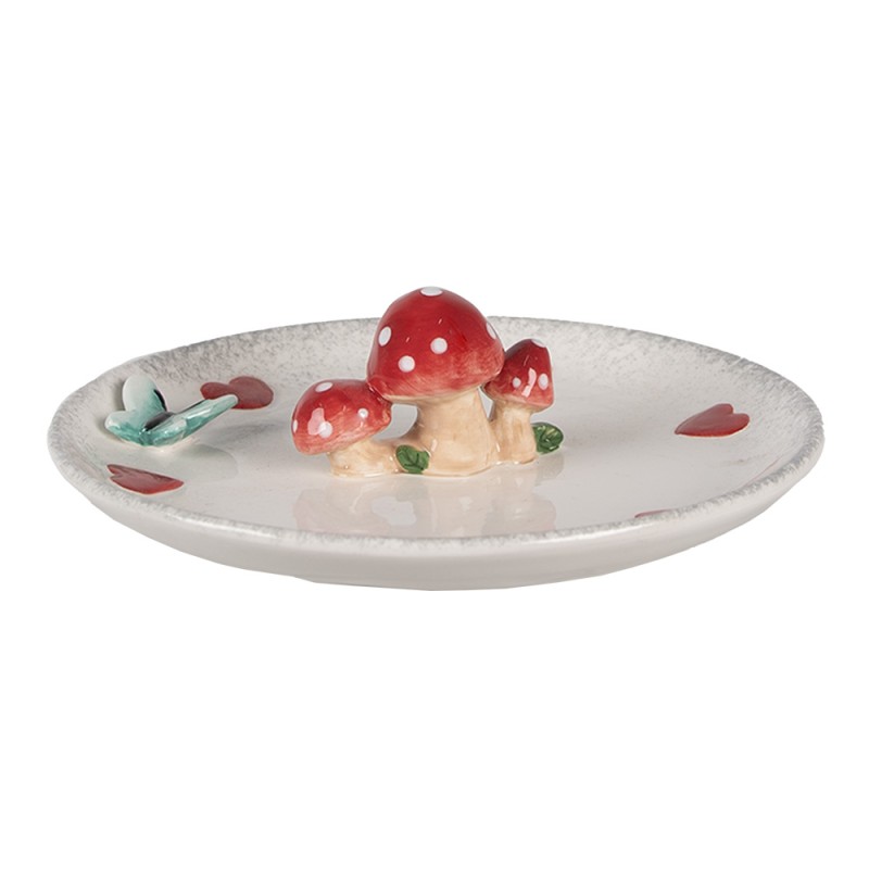 Clayre & Eef Decorative Bowl Ø 21x4 cm White Red Ceramic