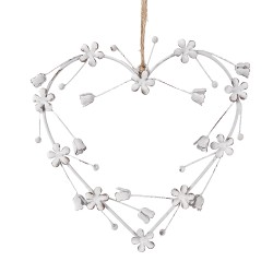 Clayre & Eef Decorative Pendant Heart 17 cm White Iron Heart-Shaped