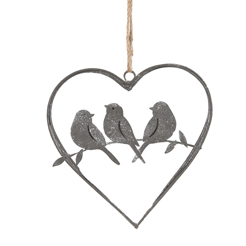 Clayre & Eef Decorative Pendant Heart 14 cm Grey Iron Heart-Shaped