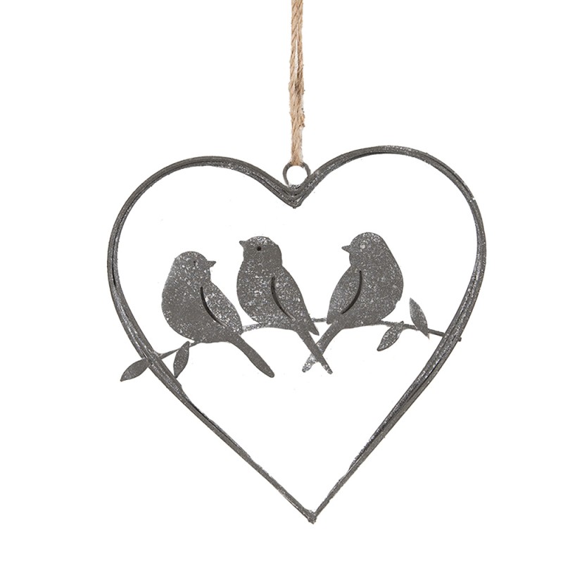 Clayre & Eef Decorazione pendente Cuore 14 cm Grigio Ferro A forma di cuore