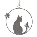 Clayre & Eef Décoration pendentif Chat 14 cm Gris Fer Rond