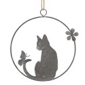 Clayre & Eef Decorazione pendente Gatto  14 cm Grigio Ferro Rotondo