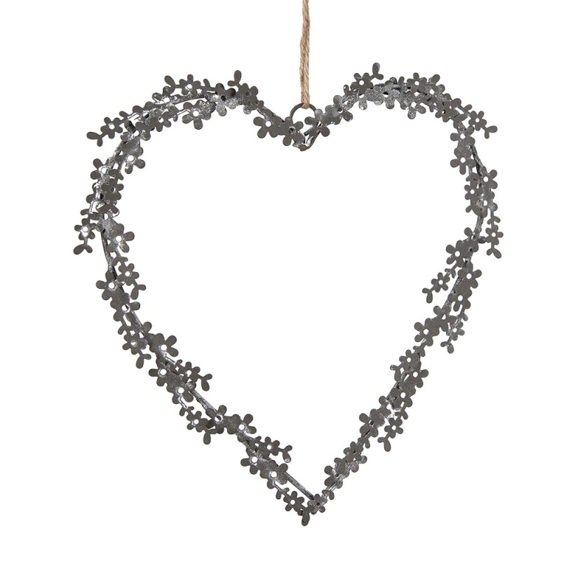 Clayre & Eef Decorative Pendant Heart 20 cm Grey Iron