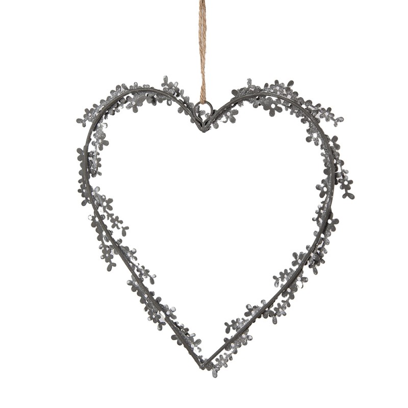 Clayre & Eef Decoratie Hanger Hart 20 cm Grijs IJzer