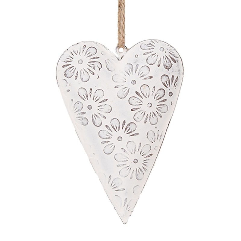 Clayre & Eef Décoration pendentif Coeur 8 cm Blanc Fer