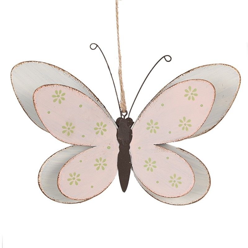 Clayre & Eef Decorative Pendant Butterfly 22 cm Pink Iron