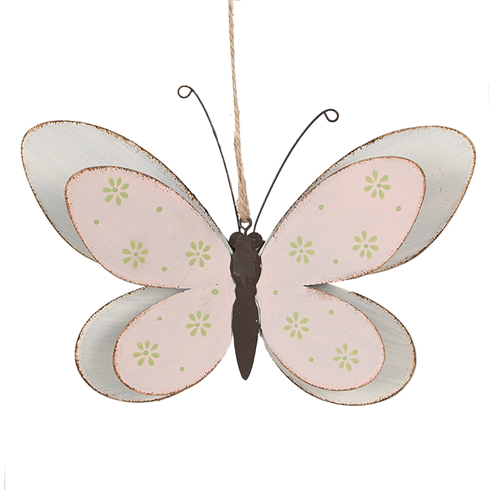 Clayre & Eef Decoratie Hanger Vlinder 22 cm Roze Metaal afbeelding