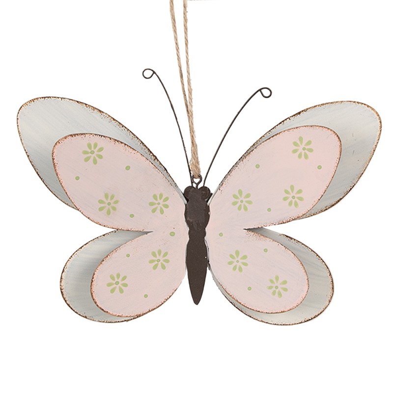 Clayre & Eef Decorative Pendant Butterfly 16 cm Pink Iron