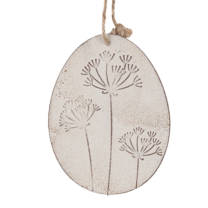 Clayre & Eef Pendentif de Pâques Œuf 10 cm Blanc Fer Ovale