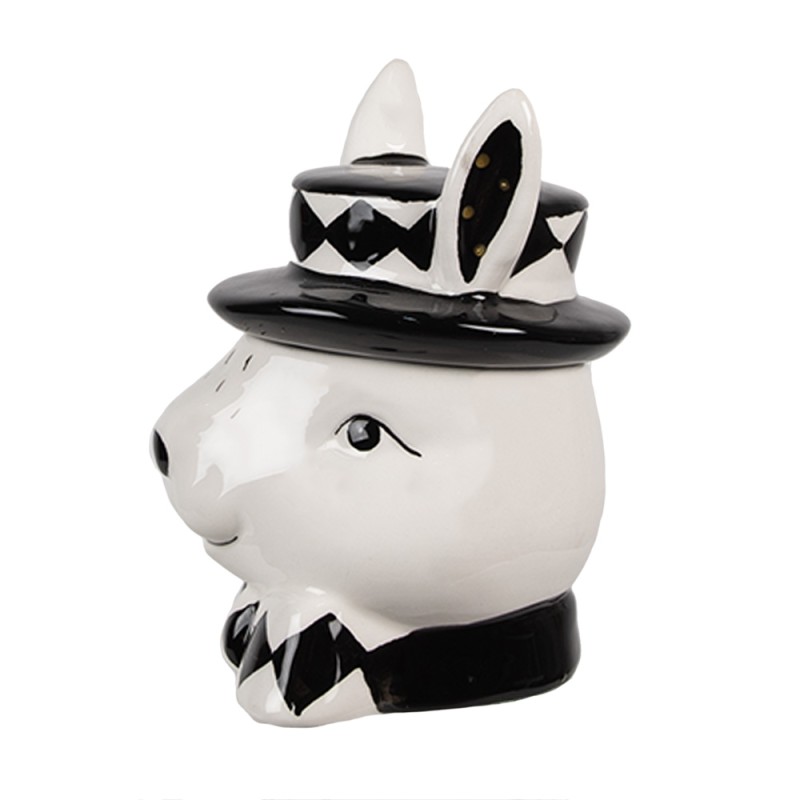 Clayre & Eef Pot de stockage Lapin 11 cm Blanc Noir Céramique