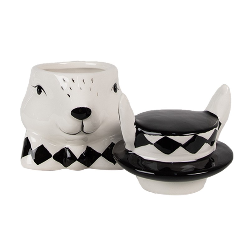 Clayre & Eef Storage Jar Rabbit 11 cm White Black Ceramic