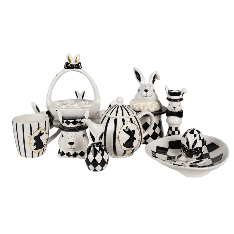 Clayre & Eef Pot de stockage Lapin 11 cm Blanc Noir Céramique