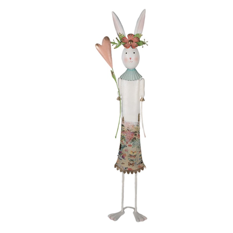 Clayre & Eef Dekorationsfigur Kaninchen 88 cm Weiß Rosa Eisen