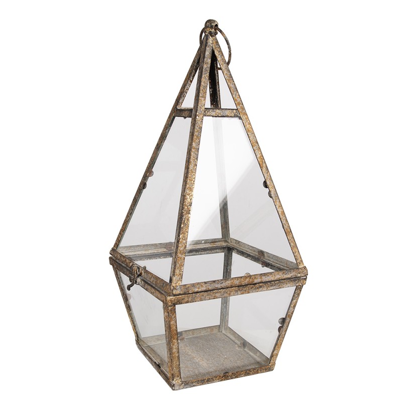 Clayre & Eef Lantern 19x19x45 cm Brown Metal Glass