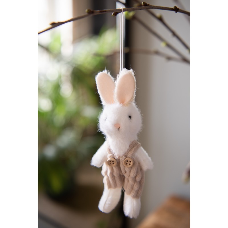 Clayre & Eef Easter Pendant Rabbit 14 cm White Fabric