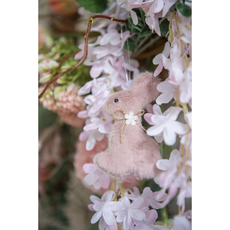 Clayre & Eef Easter Pendant Rabbit 10 cm Pink Cotton