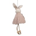Clayre & Eef Easter Pendant Rabbit 16 cm Pink Cotton