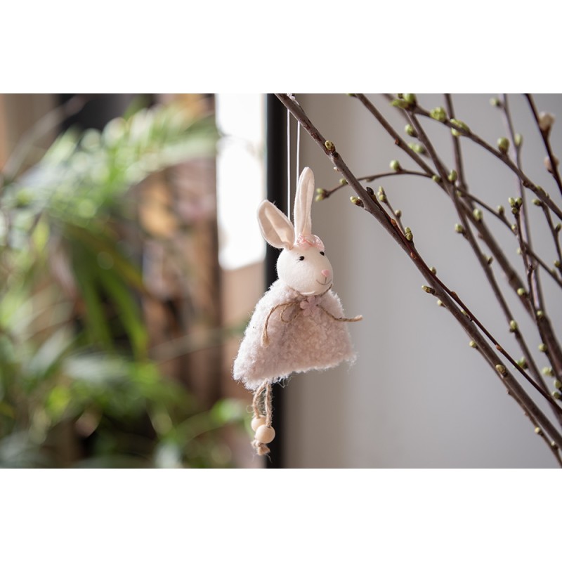Clayre & Eef Ciondolo di Pasqua Coniglio 16 cm Rosa Cotone